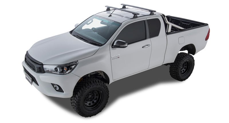 Rhino-Rack Vortex RLT600 Trackmount Black 2 Bar Roof Rack suitable for Toyota Hilux Gen 8 4×4 Extra Cab