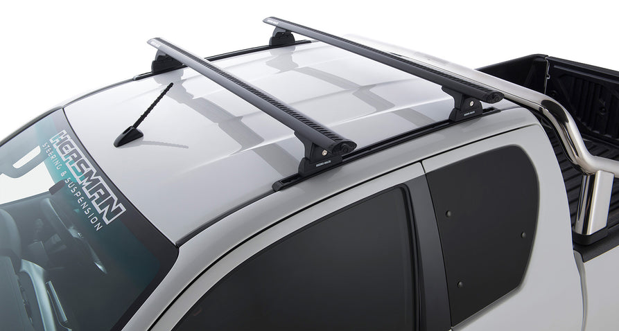 Rhino-Rack Vortex RLT600 Trackmount Black 2 Bar Roof Rack suitable for Toyota Hilux Gen 8 4×4 Extra Cab