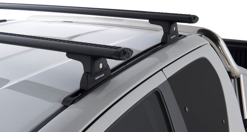 Rhino-Rack Vortex RLT600 Trackmount Black 2 Bar Roof Rack suitable for Toyota Hilux Gen 8 4×4 Extra Cab