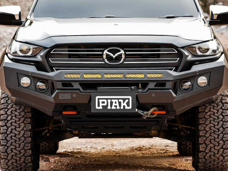 PIAK Genesis Non Loop Bull Bar Orange Recovery Points Black Bash Plate for Mazda BT-50 7 2020 Onwards
