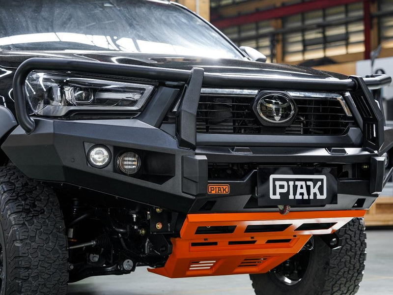 PIAK Elite 3-Loop Bull Bar suitable for Toyota Hilux (2020-2024) | Black Recovery Points & Orange Bash Plate