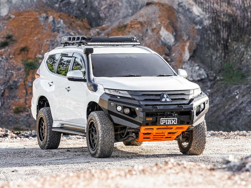 PIAK Elite Non Loop Bull Bar Black Recovery Points Orange Bash Plate for Mitsubishi Pajero Sport 2020 Onwards