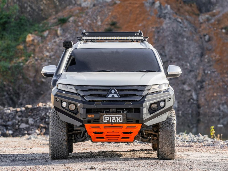 PIAK Elite Non Loop Bull Bar Black Recovery Points Orange Bash Plate for Mitsubishi Pajero Sport 2020 Onwards