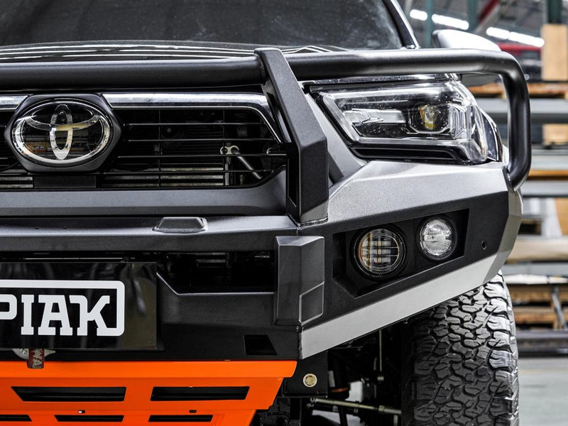 PIAK Elite 3-Loop Bull Bar suitable for Toyota Hilux (2020-2024) | Black Recovery Points & Orange Bash Plate