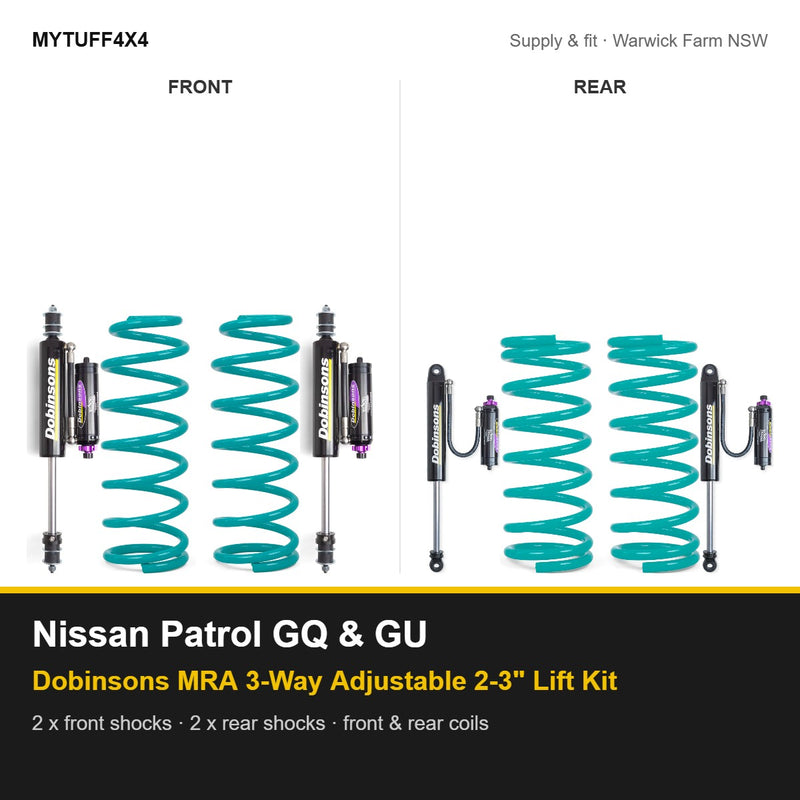 Dobinsons MRA 3-way adjustable 2-3 inch lift kit Suitable For Nissan Patrol GQ and GU - front and rear shocks and coil springs
