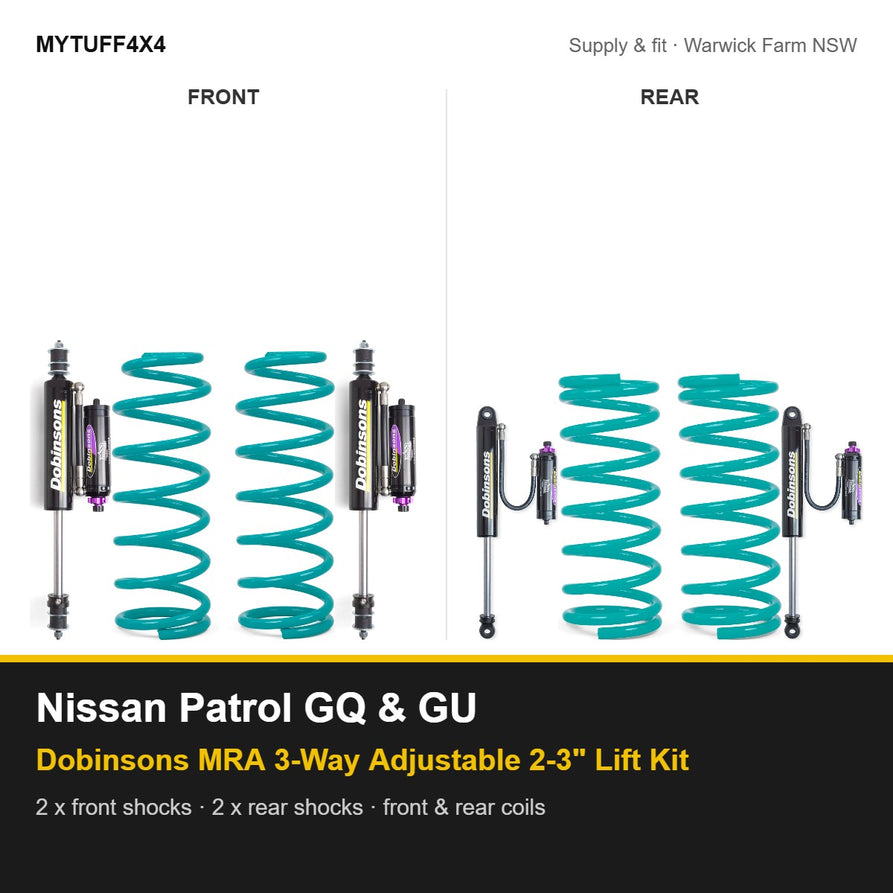 Dobinsons MRA 3-way adjustable 2-3 inch lift kit Suitable For Nissan Patrol GQ and GU - front and rear shocks and coil springs