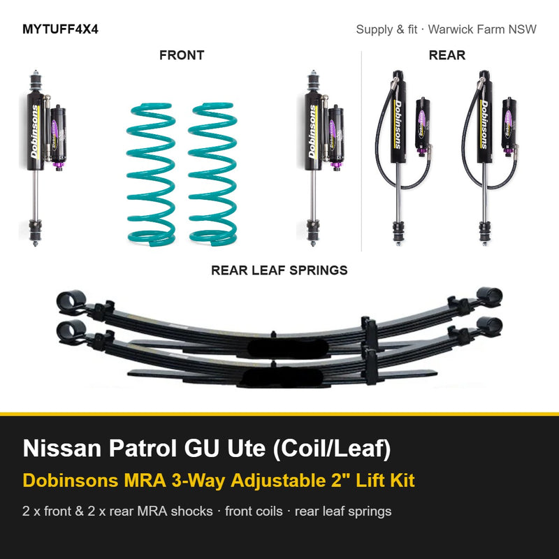 Dobinsons MRA 3-way adjustable 2 inch lift kit for Nissan Patrol GU ute coil front leaf rear