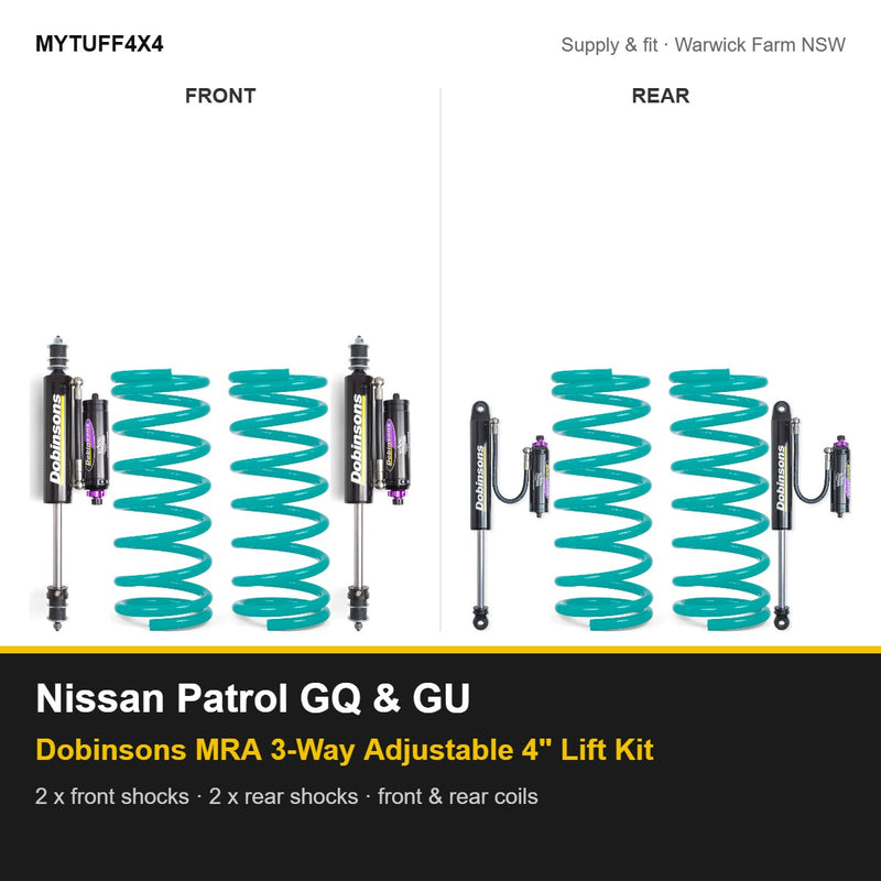 Dobinsons MRA 3-way adjustable 4 inch lift kit Suitable For Nissan Patrol GQ and GU - front and rear shocks and coil springs