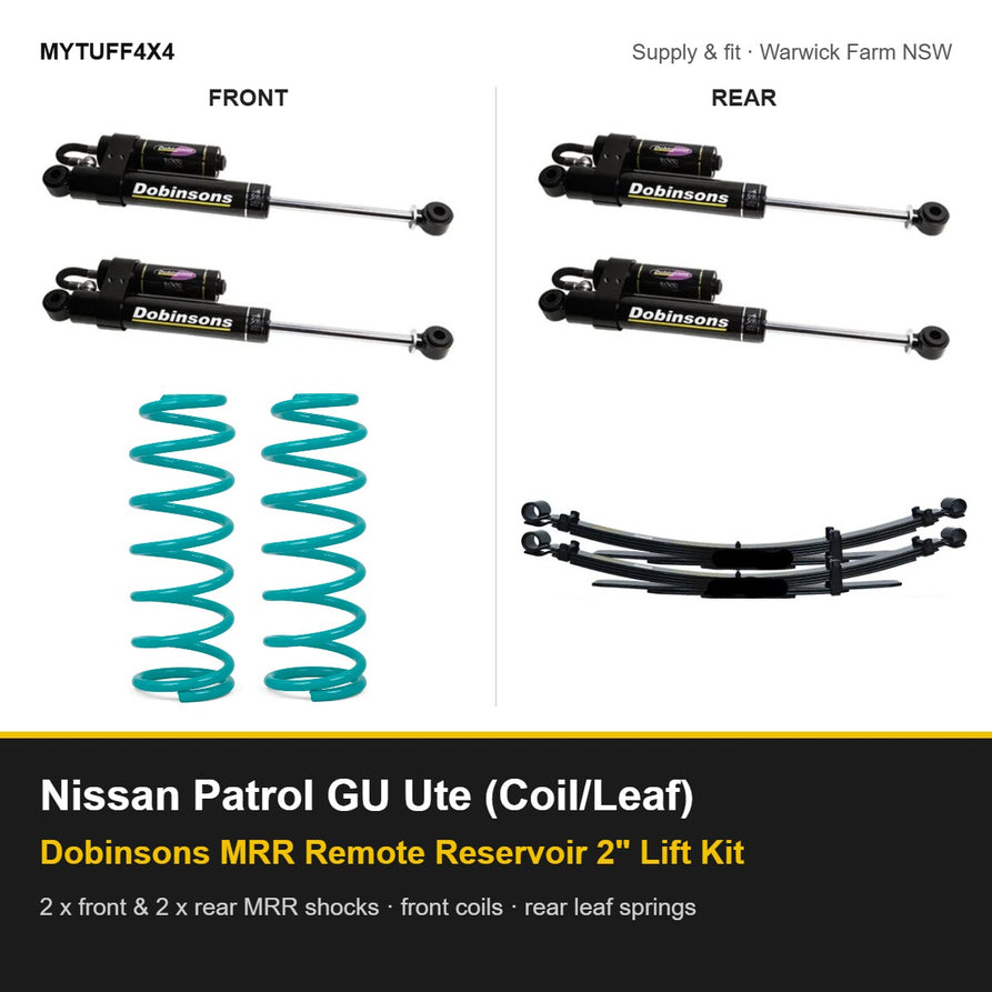 Dobinsons MRR remote reservoir 2 inch lift kit for Nissan Patrol GU ute coil front leaf rear