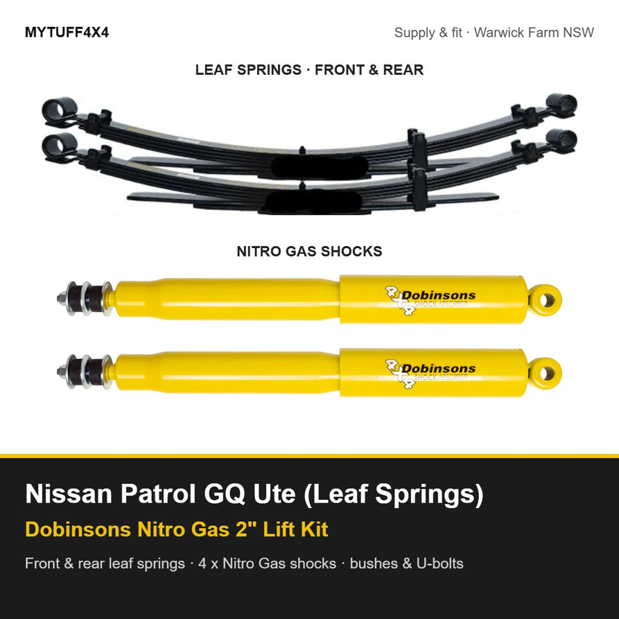Dobinsons Nitro Gas 2 inch lift kit for Nissan Patrol GQ ute with leaf springs