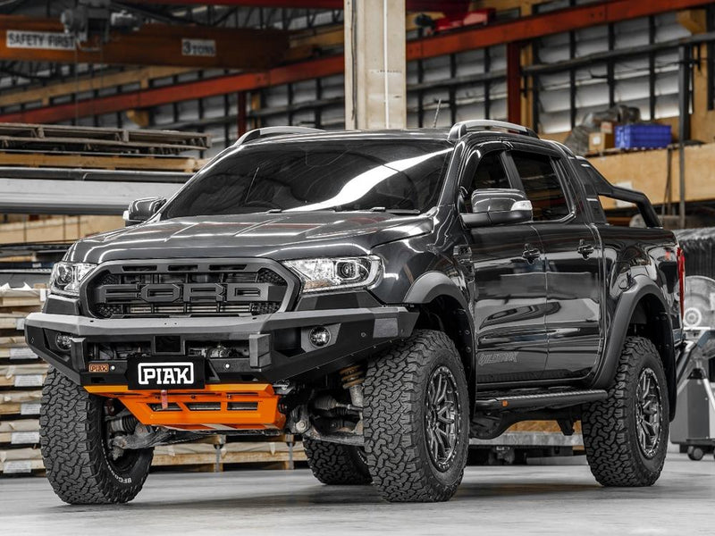 PIAK Elite Non Loop Bull Bar Black Recovery Points Orange Bash Plate for Ford Ranger 2015 to 2018