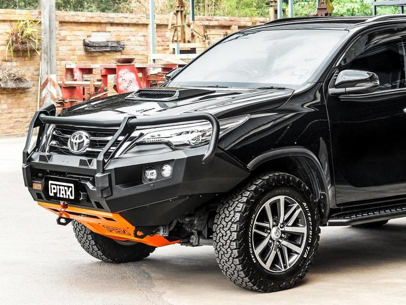 PIAK Elite Non Loop Bull Bar Black Recovery Points Orange Bash Plate for Toyota Fortuner 2015 to 2018