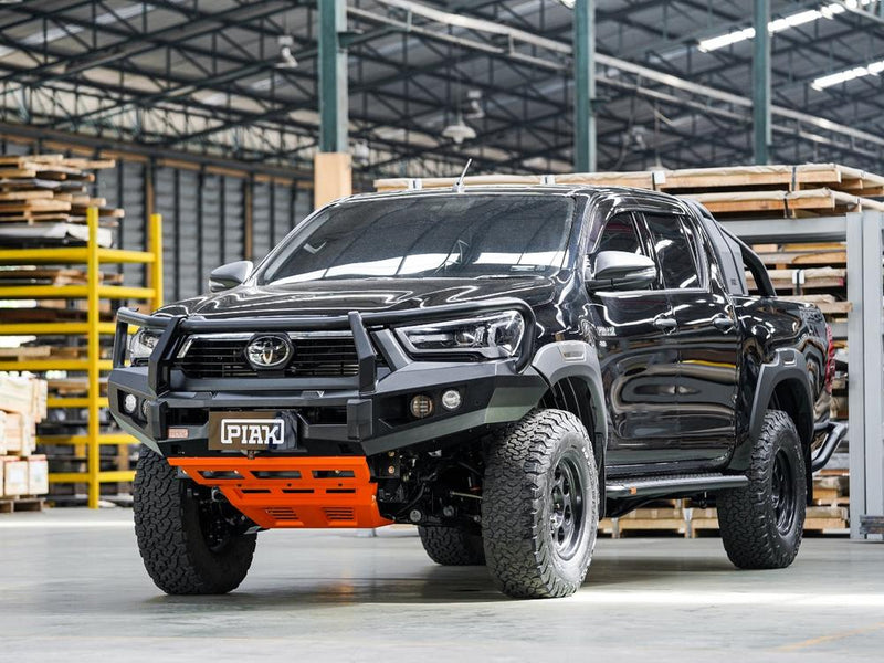 PIAK Elite 3-Loop Bull Bar suitable for Toyota Hilux (2020-2024) | Black Recovery Points & Orange Bash Plate