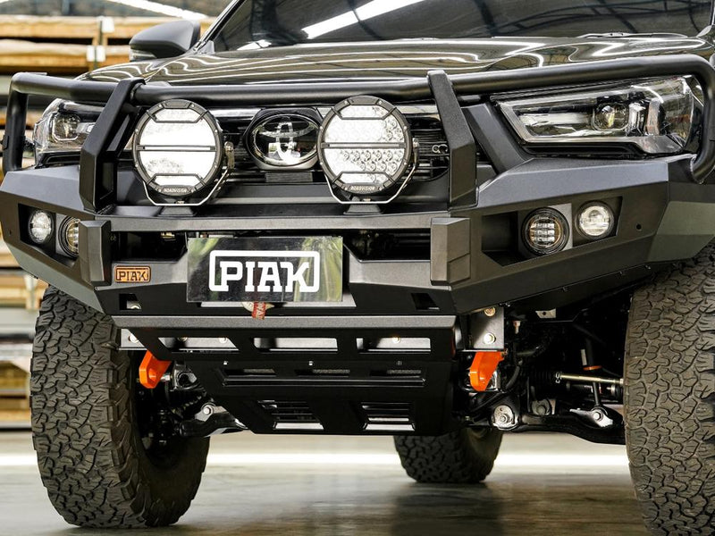 PIAK Elite 3-Loop Bull Bar suitable for Toyota Hilux (2020-2024) | Orange Recovery Points & Black Bash Plate