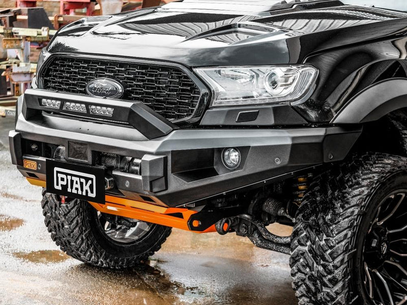 PIAK Elite Non Loop Bull Bar Black Recovery Points Orange Bash Plate for Ford Ranger 2015 to 2018
