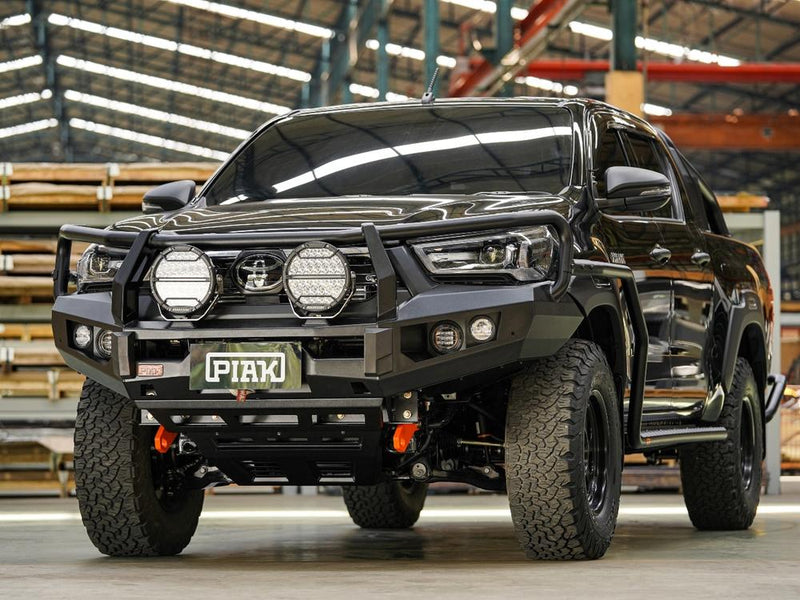 PIAK Elite 3-Loop Bull Bar suitable for Toyota Hilux (2020-2024) | Orange Recovery Points & Black Bash Plate