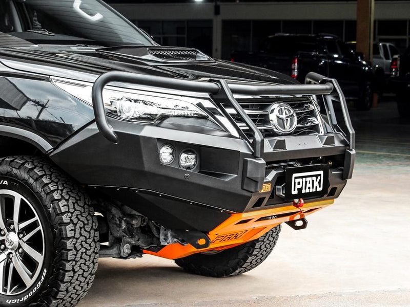 PIAK Elite 3-Loop Bull Bar suitable for Toyota Fortuner GUN156R (2015-2018) | Black Recovery Points & Orange Bash Plate