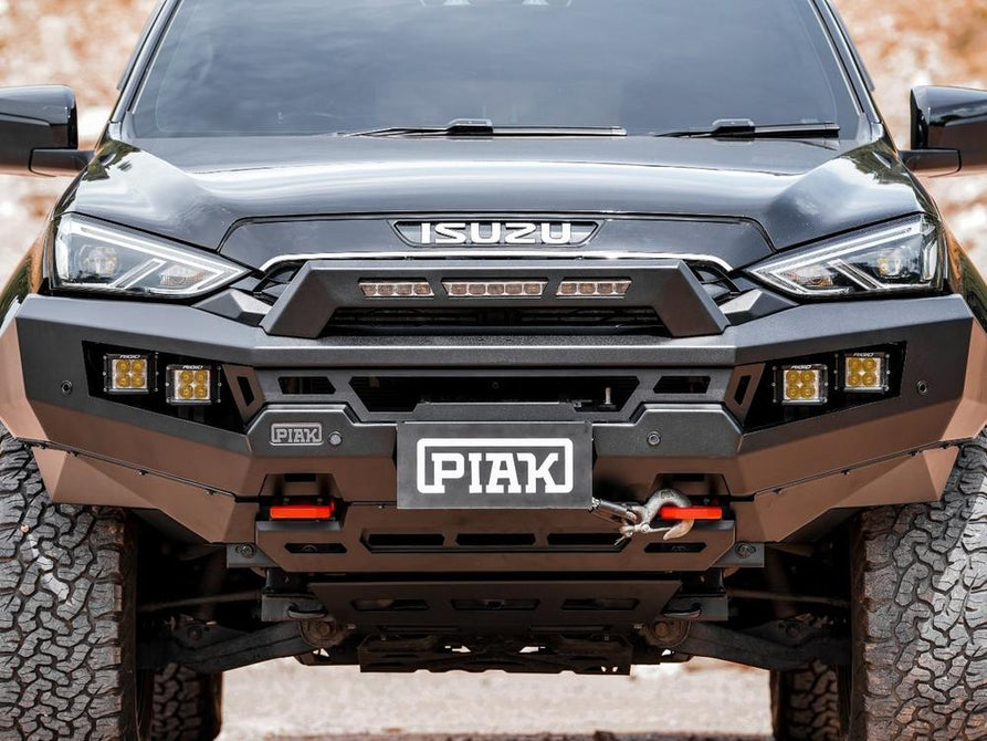 PIAK Genesis Non Loop Bull Bar Orange Recovery Points Black Bash Plate for Isuzu MU-X 2021 Onwards