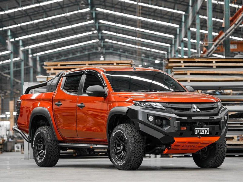 PIAK Elite Non Loop Bull Bar Black Recovery Points Orange Bash Plate for Mitsubishi Triton 2018 to 2023