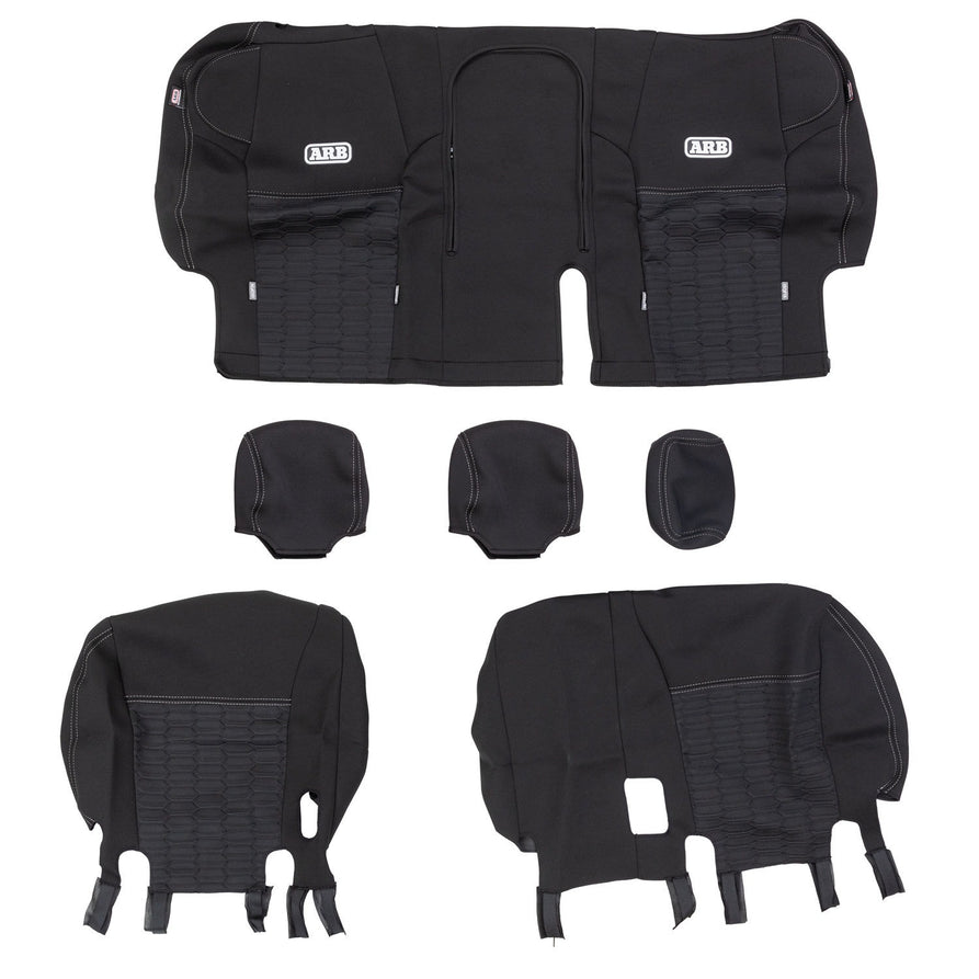 ARB Neoprene Seat Cover Set, Rear, Suitable For Isuzu D-Max Dual Cab and Mazda BT-50 Dual Cab (Bench Seat With Armrest) – 0850111NR
