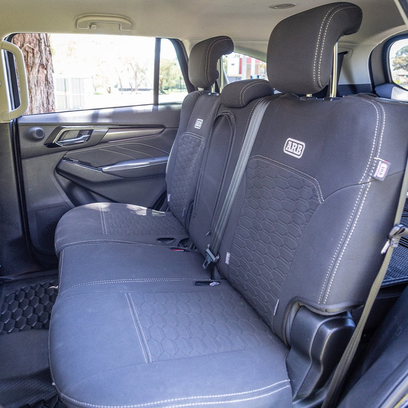 ARB Neoprene Seat Cover Set, Rear, Suitable For Isuzu D-Max Dual Cab and Mazda BT-50 Dual Cab (Bench Seat With Armrest) – 0850111NR