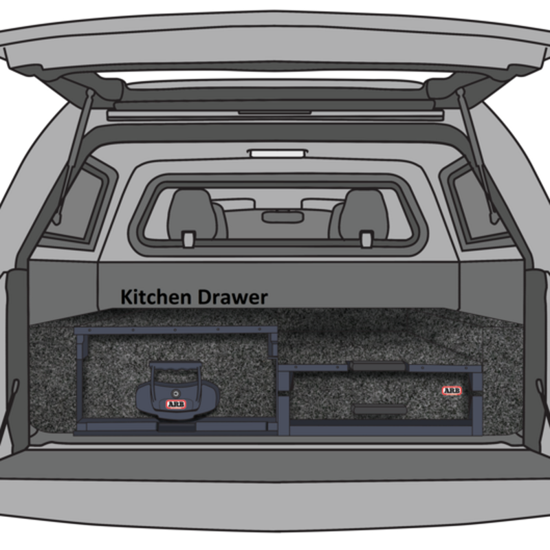 ARB Drawer Bundle – Left Kitchen, Right Roller Floor (Mid-Height), Right Side Floor Adaptor – 1355mm