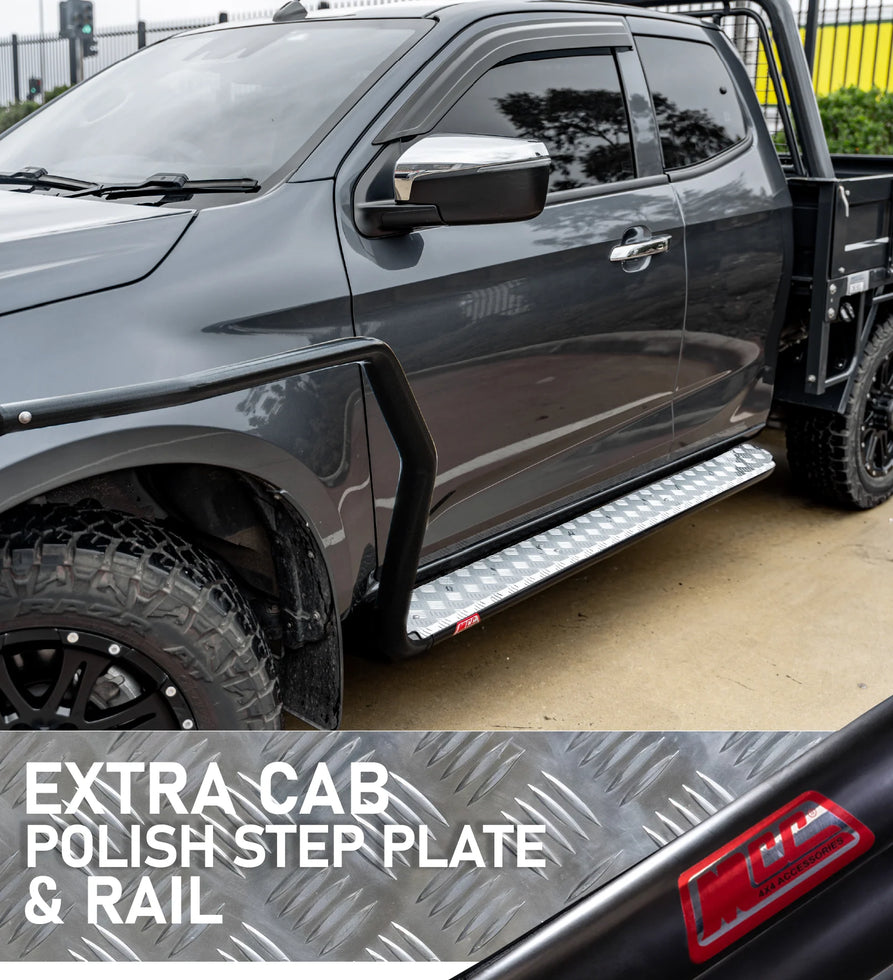 Dmax RT 2012-2019 039BSR808 Extra Cab Side Step and Rail Package (Chrome Step Plate) (60mm Bull Bar)