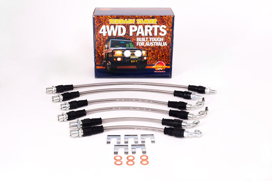 BRAIDED BRAKE HOSE KIT SUITABLE FOR 0-50MM RAISE SUSPENSION NON ABS
