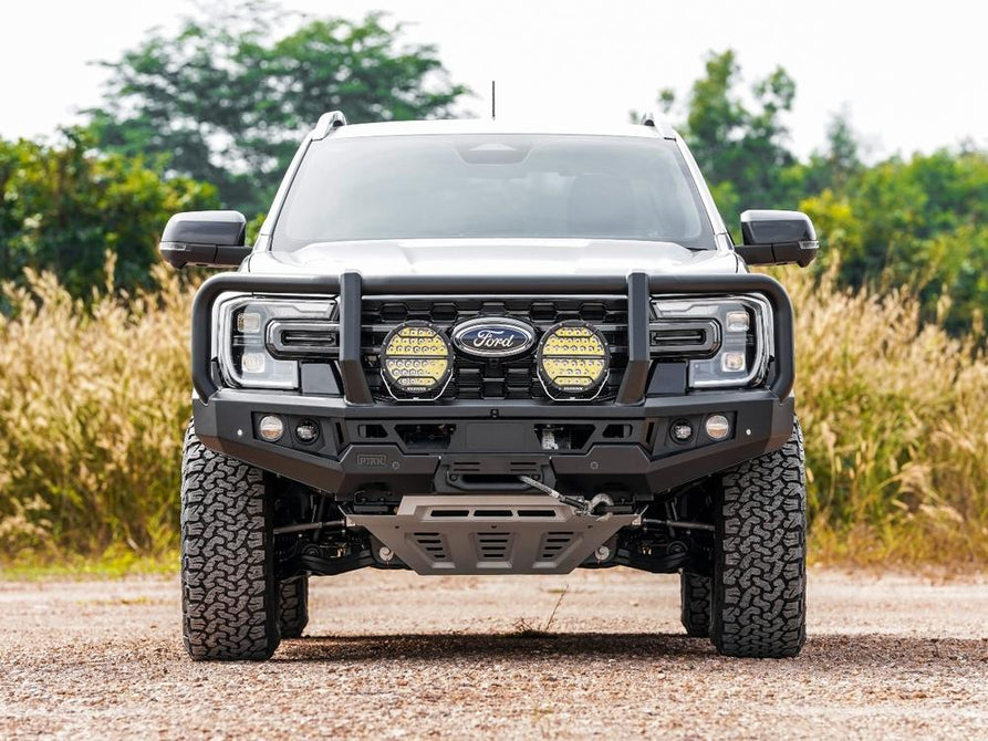 PIAK Genesis 4x4 Winch Loop Bumper Bull Bar with Grey Radiator Plate for Ford Ranger 2022+ | Black Recovery Points