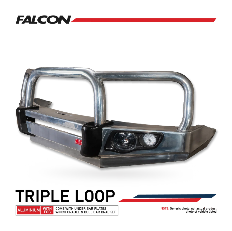 BT50 2025-On Facelift 707-01A Alloy Falcon Bull Bar Triple Loops Package (LED Foglight)