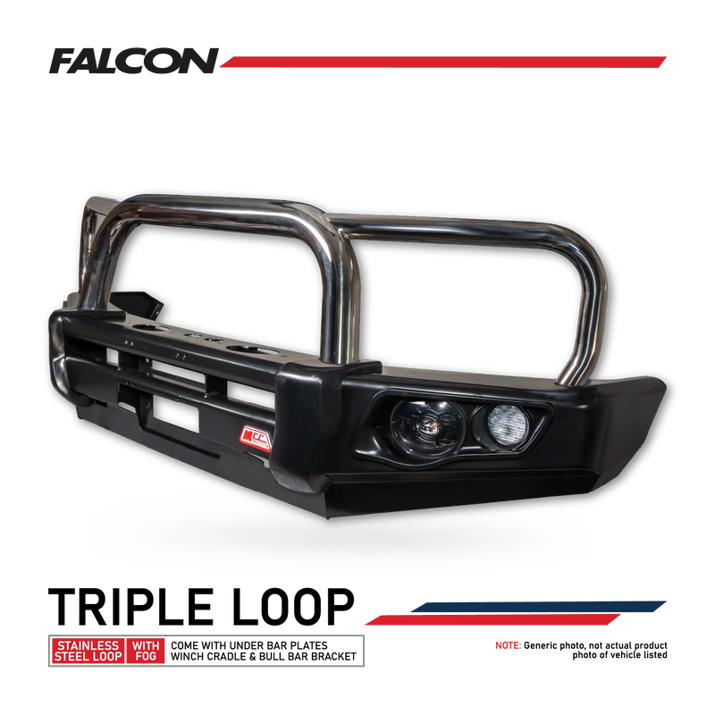 Toyota Hilux 1997-2004 707-01 Falcon Bull Bar Triple Stainless Loops Package (Foglight)