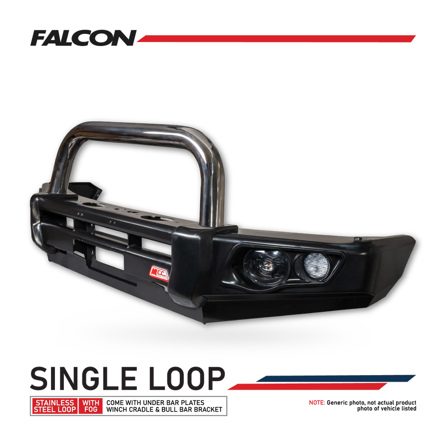 Prado 150 facelift 2017-Current 707-01 Falcon Bull Bar Single Stainless Loop Package (LED Foglight) - SKU MCC-01020-701SSLFOG