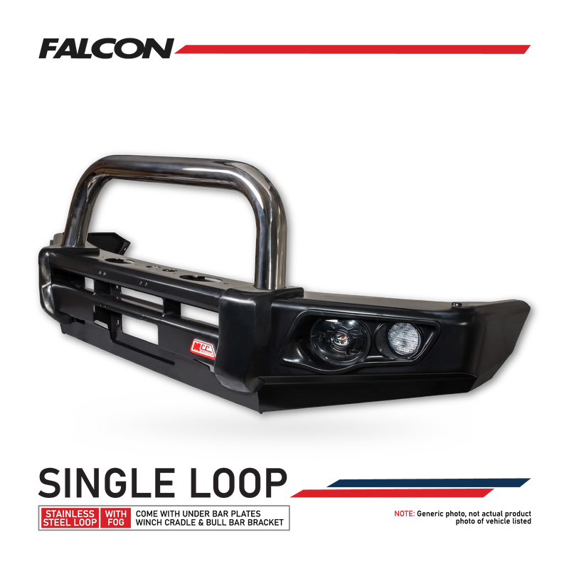 Land Cruiser 70 Series Single Cab 2024-On 707-01 Falcon Bull Bar Single Stainless Loop Package (LED Foglight)