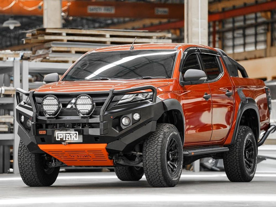 PIAK Elite 3-Loop Bull Bar for Mitsubishi Triton MR (2018-2023) | Black Recovery & Orange Bash Plate