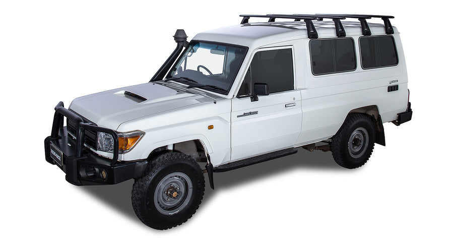 Rhino-Rack Vortex RL210 Black 4 Bar Roof Rack for Toyota LandCruiser 78 Series 4WD Troop Carrier