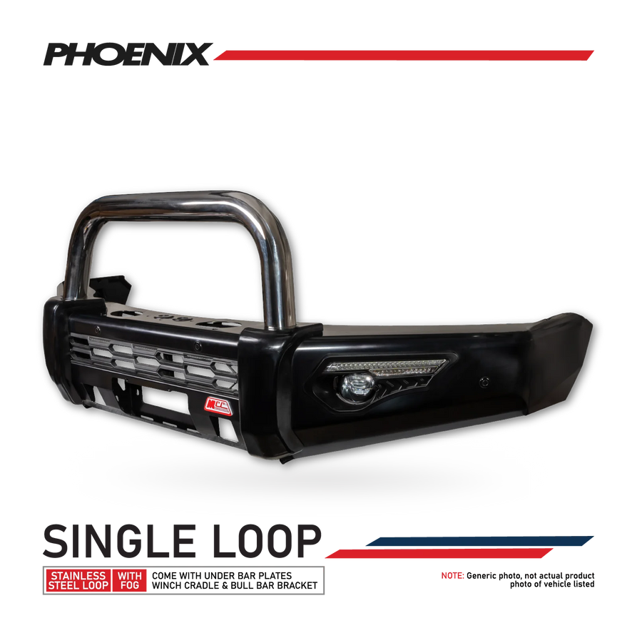 Isuzu MUX 2025-On Facelift 808-01 Phoenix Bull Bar Single Stainless Loop Package