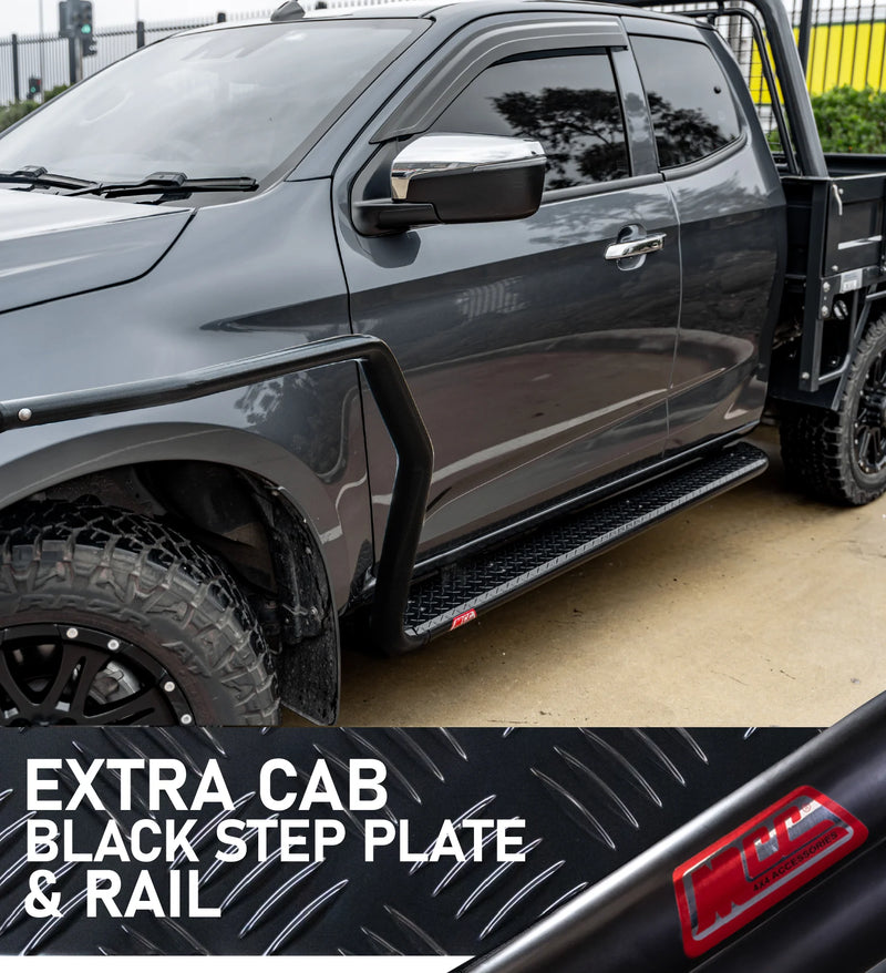 Next-Gen Ranger 2022-On - 039BSR Extra Cab All Black Side Step and Rail Package (50mm Bull Bar)