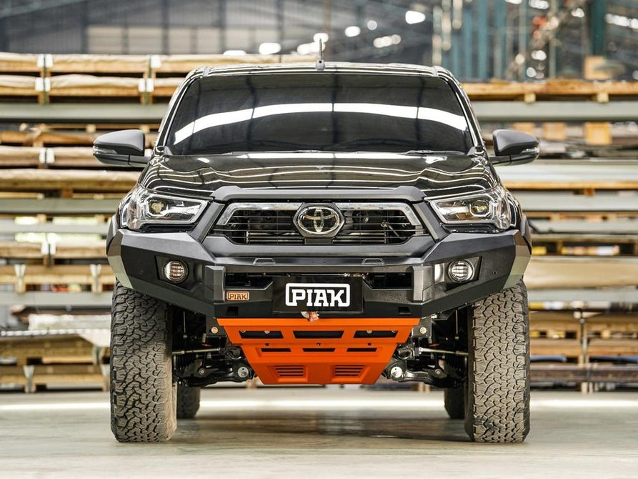 PIAK Elite Non Loop Bull Bar Black Recovery Points Orange Bash Plate for Toyota Hilux 2020 to 2024