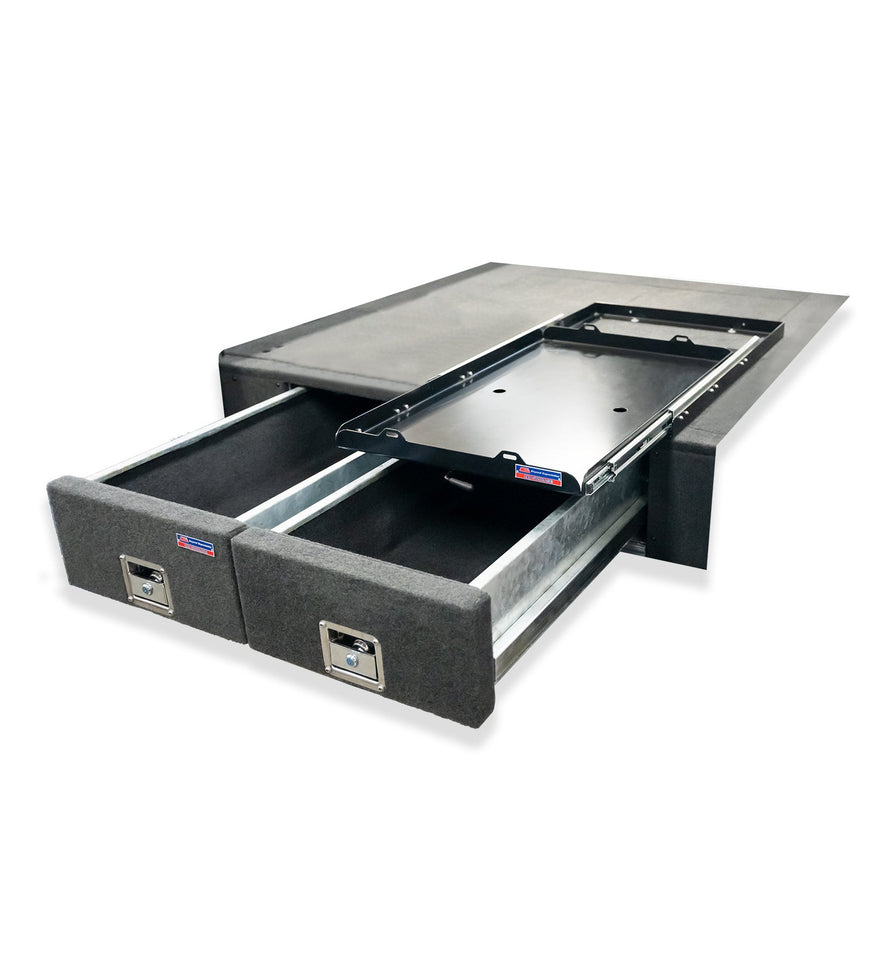 New Ranger 2022-On - 4402 Galvanised Steel Carpet Dual Drawer System with Medium Fridge Slide Package - SKU MCC-05010-4402M