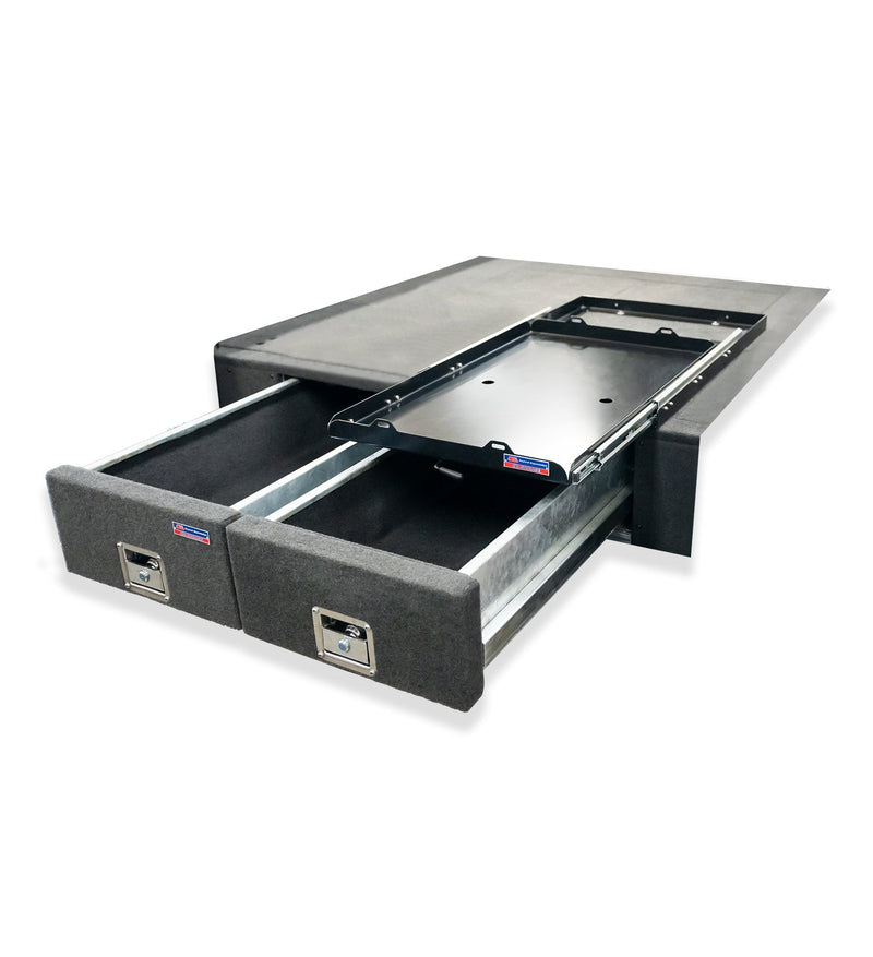 Triton MK 1996-2006 4402 Galvanised Steel Carpet Dual Drawer System with Medium Fridge Slide Package - SKU MCC-02001-4402M