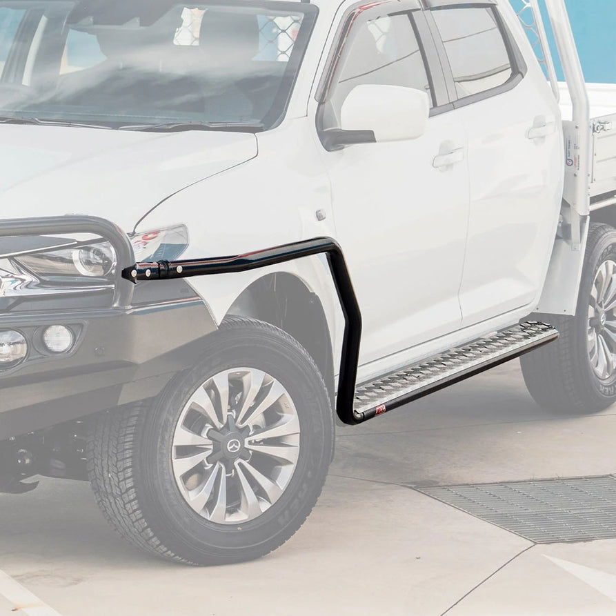 Land Cruiser 76 series 2007-Current 039SBSR Side Step and Rail Package (Sand Black) (50mm Bull Bar)