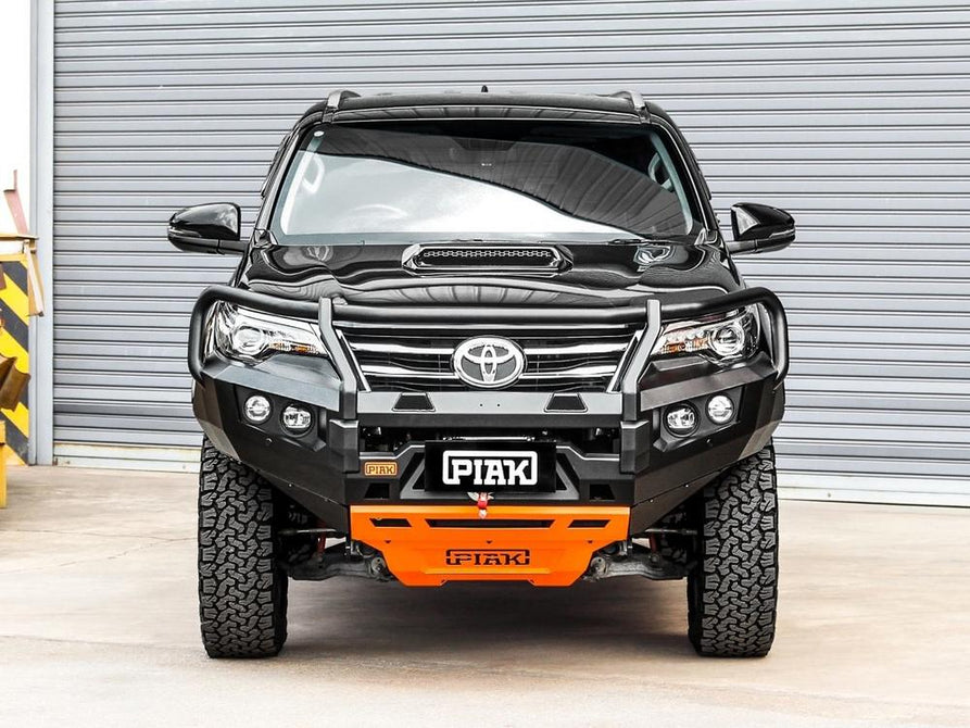 PIAK Elite Non Loop Bull Bar Black Recovery Points Orange Bash Plate for Toyota Fortuner 2015 to 2018