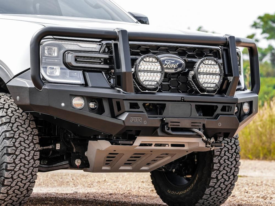 PIAK Genesis 4x4 Winch Loop Bumper Bull Bar with Grey Radiator Plate for Ford Ranger 2022+ | Black Recovery Points