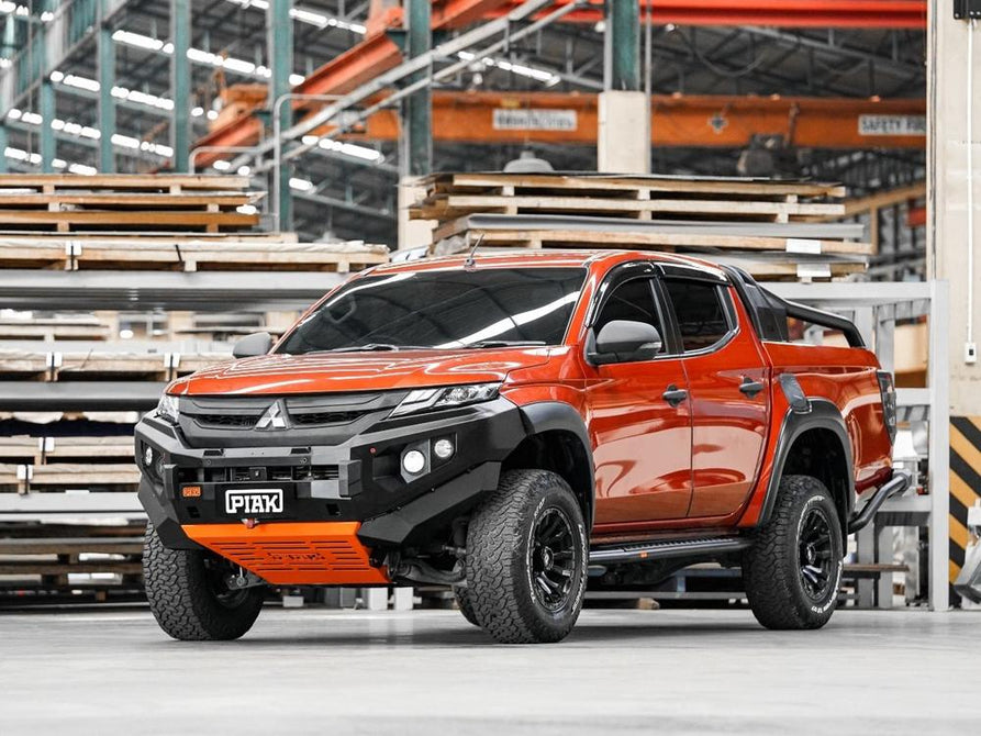 PIAK Elite Non Loop Bull Bar Black Recovery Points Orange Bash Plate for Mitsubishi Triton 2018 to 2023