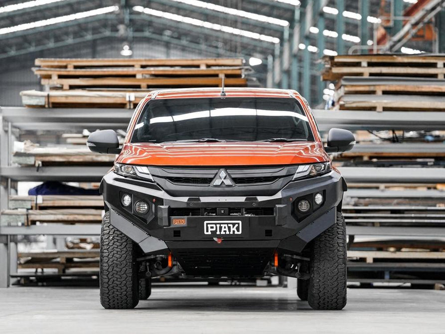 PIAK Elite Non Loop Bull Bar Orange Recovery Points Black Bash Plate for Mitsubishi Triton 2018 to 2023