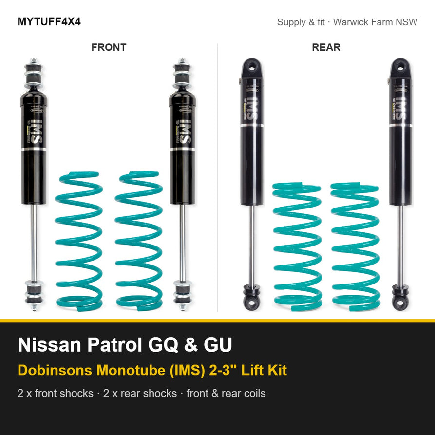 Dobinsons Monotube IMS 2-3 inch suspension kit Suitable For Nissan Patrol GQ and GU - front and rear shocks and coil springs