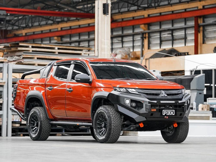 PIAK Elite Non Loop Bull Bar Orange Recovery Points Black Bash Plate for Mitsubishi Triton 2018 to 2023